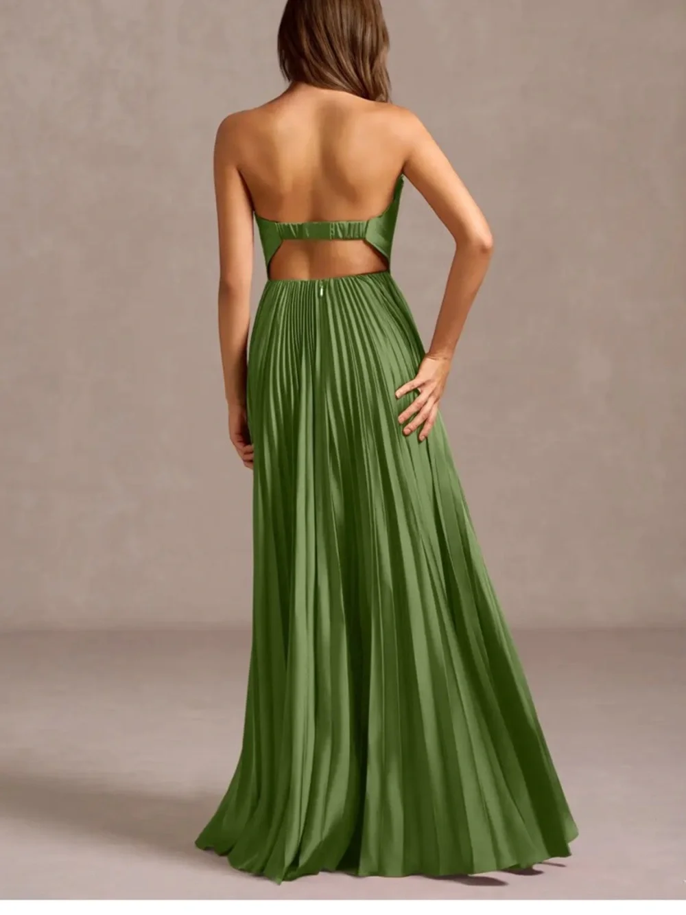 Azazie Olive Green Pleated Maxi Dress - Picture 2 of 4